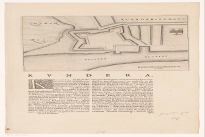 Ein detaillierter Stadtplan von Kvindera, Deutschland, auf Papier mit Straßen, Gebäuden und Sehenswürdigkeiten.