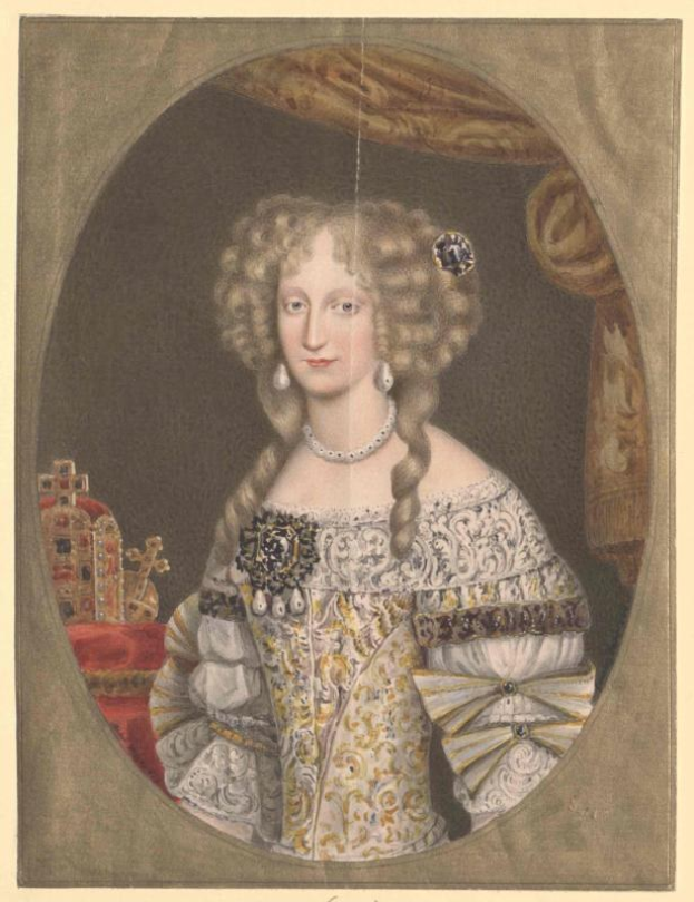 Gemälde der Queen Elizabeth I. von England in einem weißen Kleid mit einer Krone, einem kunstvollen, hochgeschlossenen Kleid und langen Ärmeln, eingerahmt von Text unten mit der Aufschrift "Porträt der Queen Elizabeth I. von England."