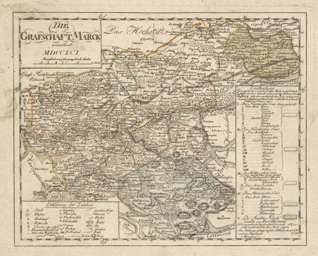 Ein nostalgisches Stadtplan von München, Deutschland, mit Straßen, Parks und Sehenswürdigkeiten in Blau-, Grün- und Gelbtönen, eingerahmt von einem dekorativen Rand.