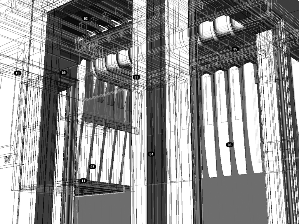 Eine Schwarz-Weiß-Digitalkunst-Darstellung eines Gebäudes architectural design.