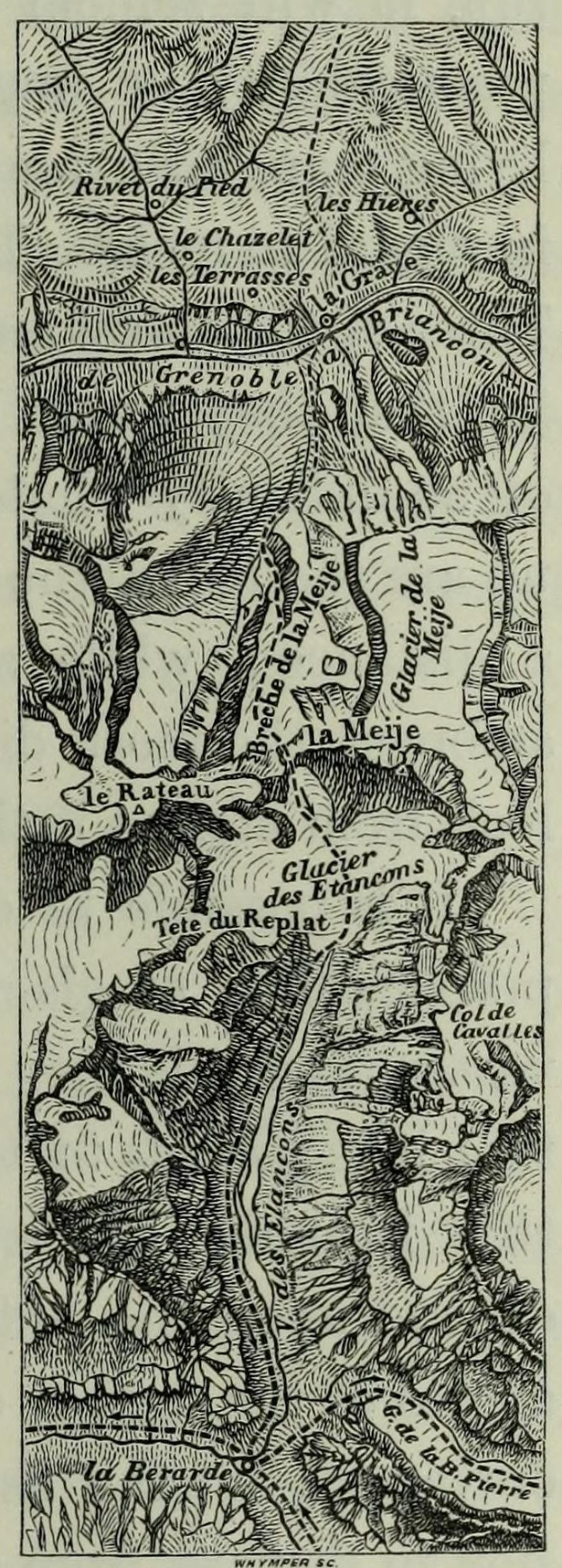 Eine Schwarz-Weiß-Topografische Karte des Rheins, die Höhenangaben, Geländekonturen und Texte zeigt, die Städte, Ortschaften und geografische Merkmale beschreiben.