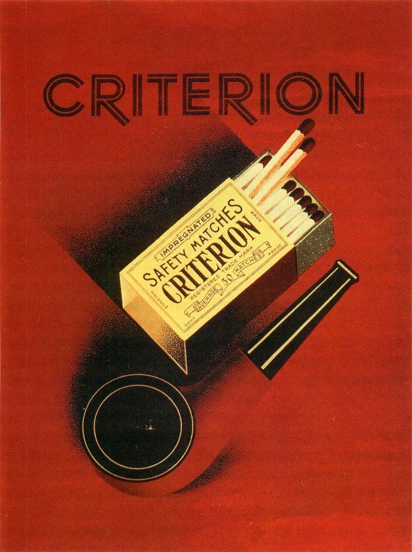 Ein rotes Buch mit einer Schachtel "Criterion Safety Matches" Zigaretten darauf, mit Text auf dem Cover.