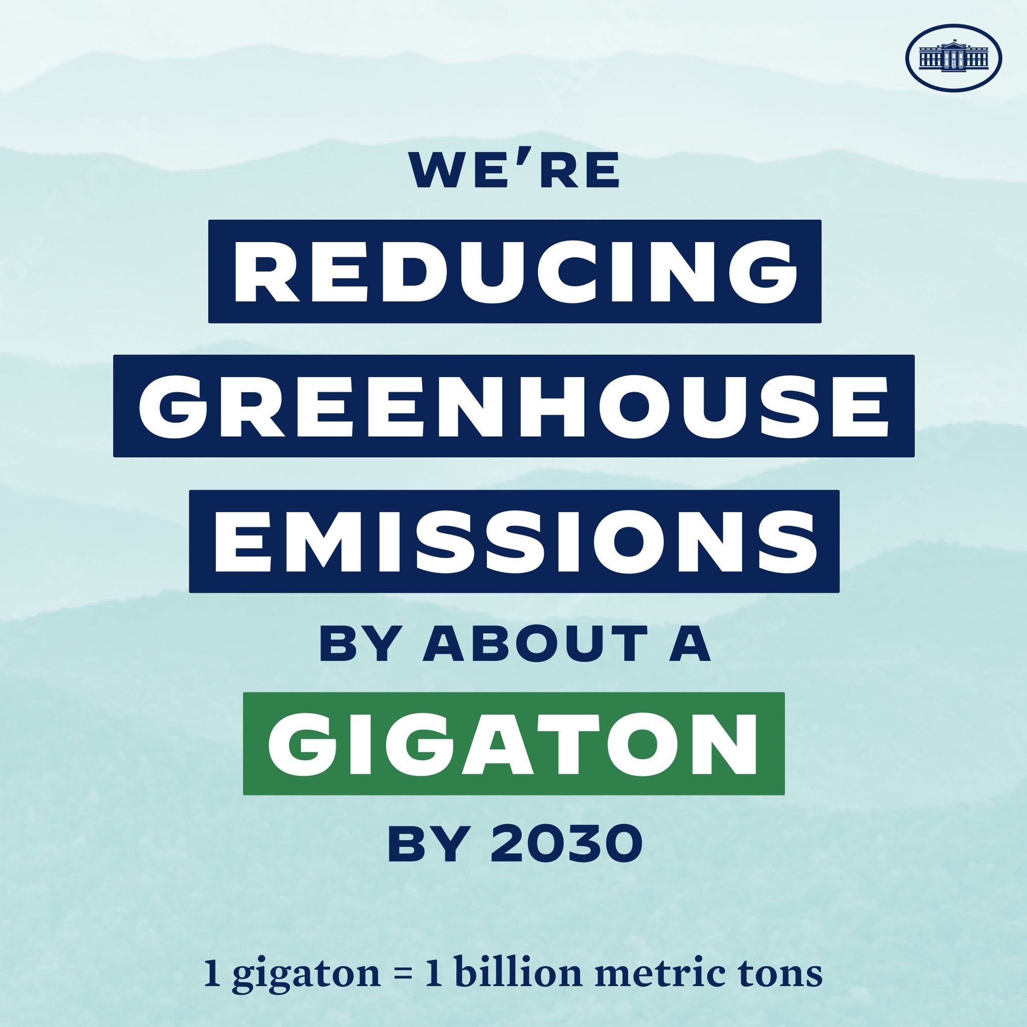 Plakat mit der Aufschrift "Wir reduzieren die Treibhausgasemissionen bis 2030 um etwa eine Gigatonne" und einem Logo, das eine signifikante Reduzierung der Treibhausgasemissionen bis 2030 fordert.