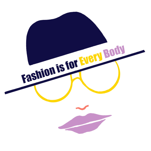 Logo mit stilisiertem Gesicht und dem Text "Fashion is for Every Body" darunter, das die Inklusivität in der Mode betont.