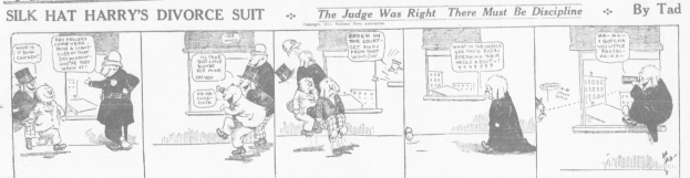 Ein Cartoon eines Mannes in einem schwarzen Anzug und einer Frau in einem eleganten Kleid mit einem schwarzen Schal, beide mit ernsten Gesichtern, die etwas Wichtiges besprechen, mit dem Text "Scheidungsklage" auf dem Bild.