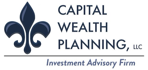 Logo der Capital Wealth Planning, LLC, eine Investmentberatungsfirma: ein blauer Kreis mit einer weißen Umrandung und einem weißen "C" in der Mitte, umgeben von einem weißen Ring mit blauem Text "Capital Wealth Planning" und weißem Text "Investment Advisory Firm" darunter.