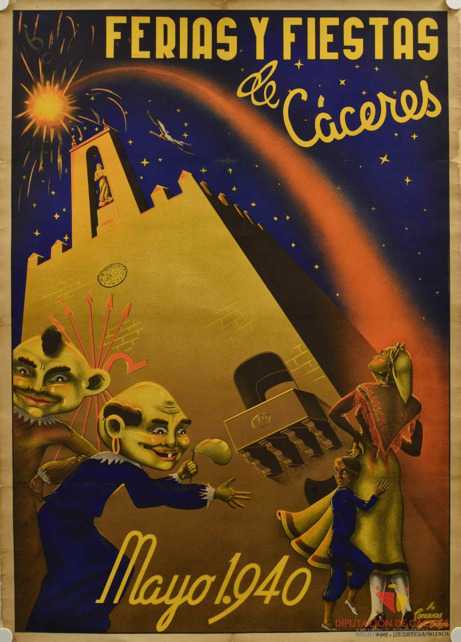 Buntes Karnevalplakat mit Cartoon-Bildern und Text auf einer Gebäudewand.