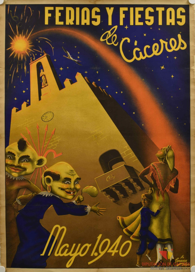 Buntes Karnevalplakat mit Cartoon-Bildern und Text auf einer Gebäudewand.