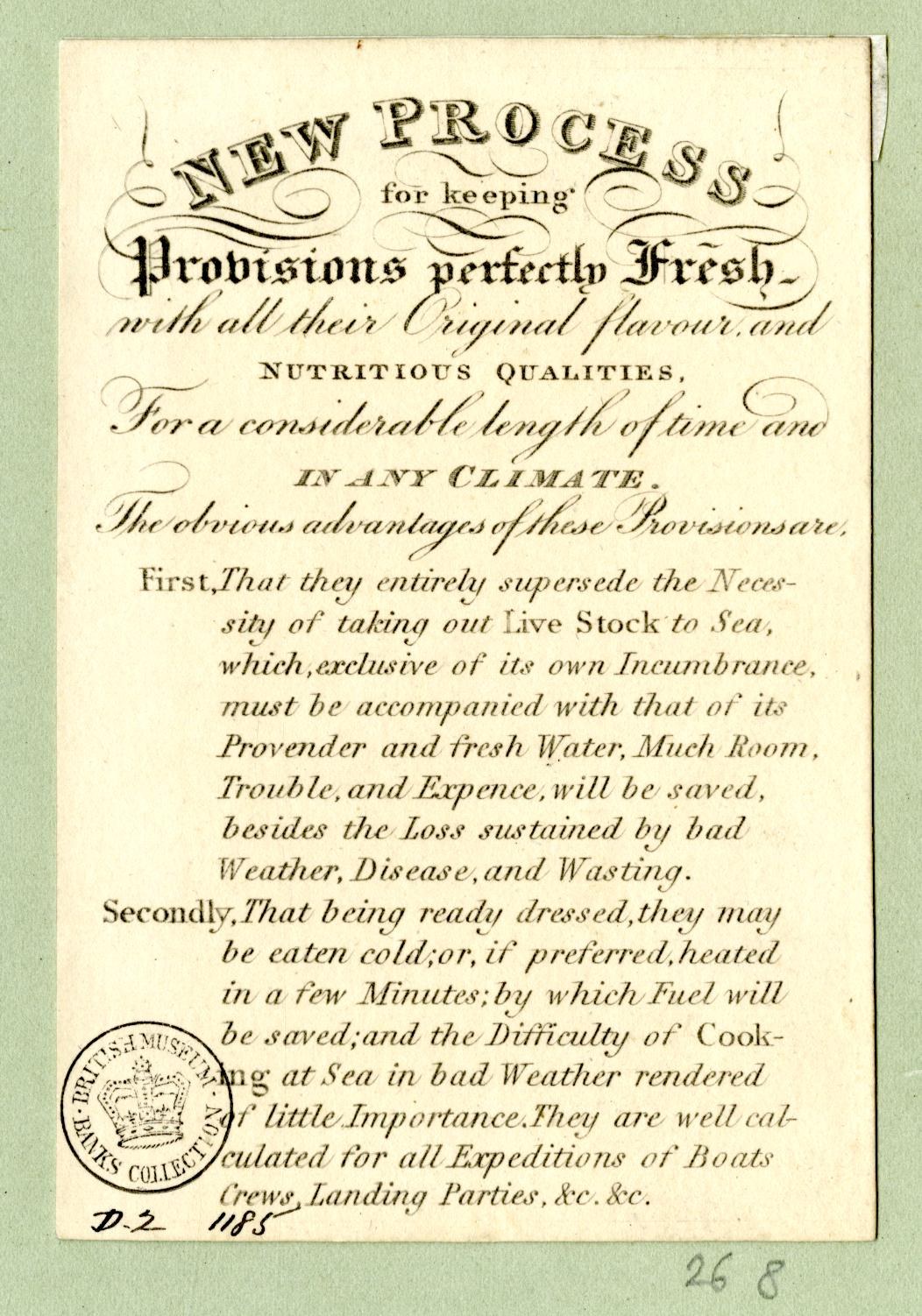 Papier mit gedrucktem Text, der "Neues Verfahren zum Frischhalten von Probiotika" und einen Stempel auf der linken Seite trägt.