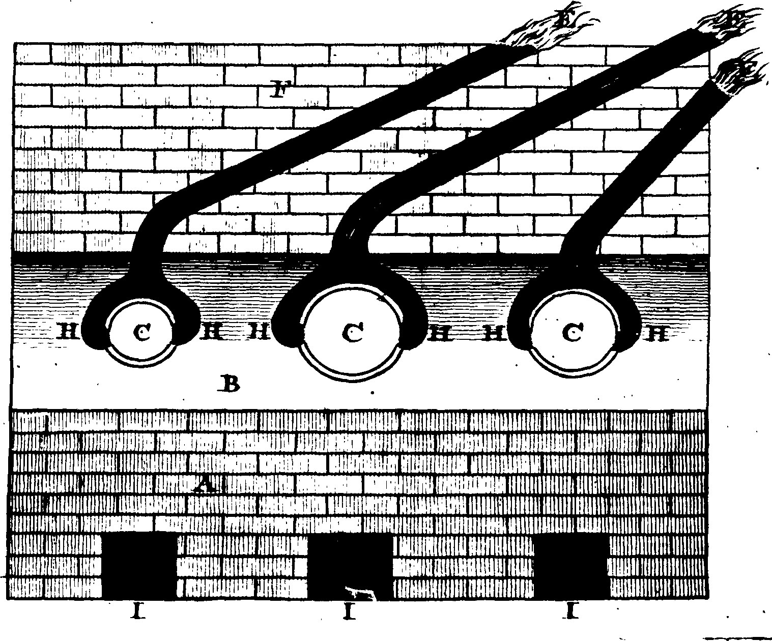 Schwarze und weiße Zeichnung einer Ziegelwand mit einem Feuerhydranten-Diagramm und dem Wort "elektrolytisch" unten.